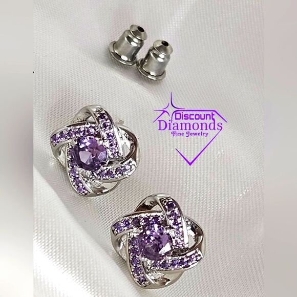 Amethyst  Stud Push Back Earrings on 925 Sterling Silver - Picture 8 of 11